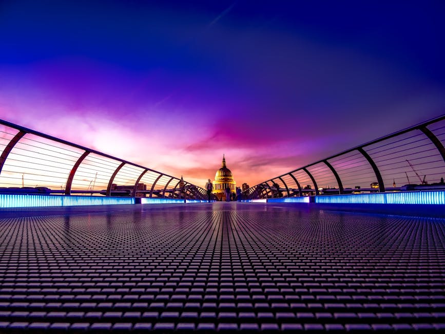Captivating view of London's Millennium Bridge at sunset with St. Paul's Cathedral